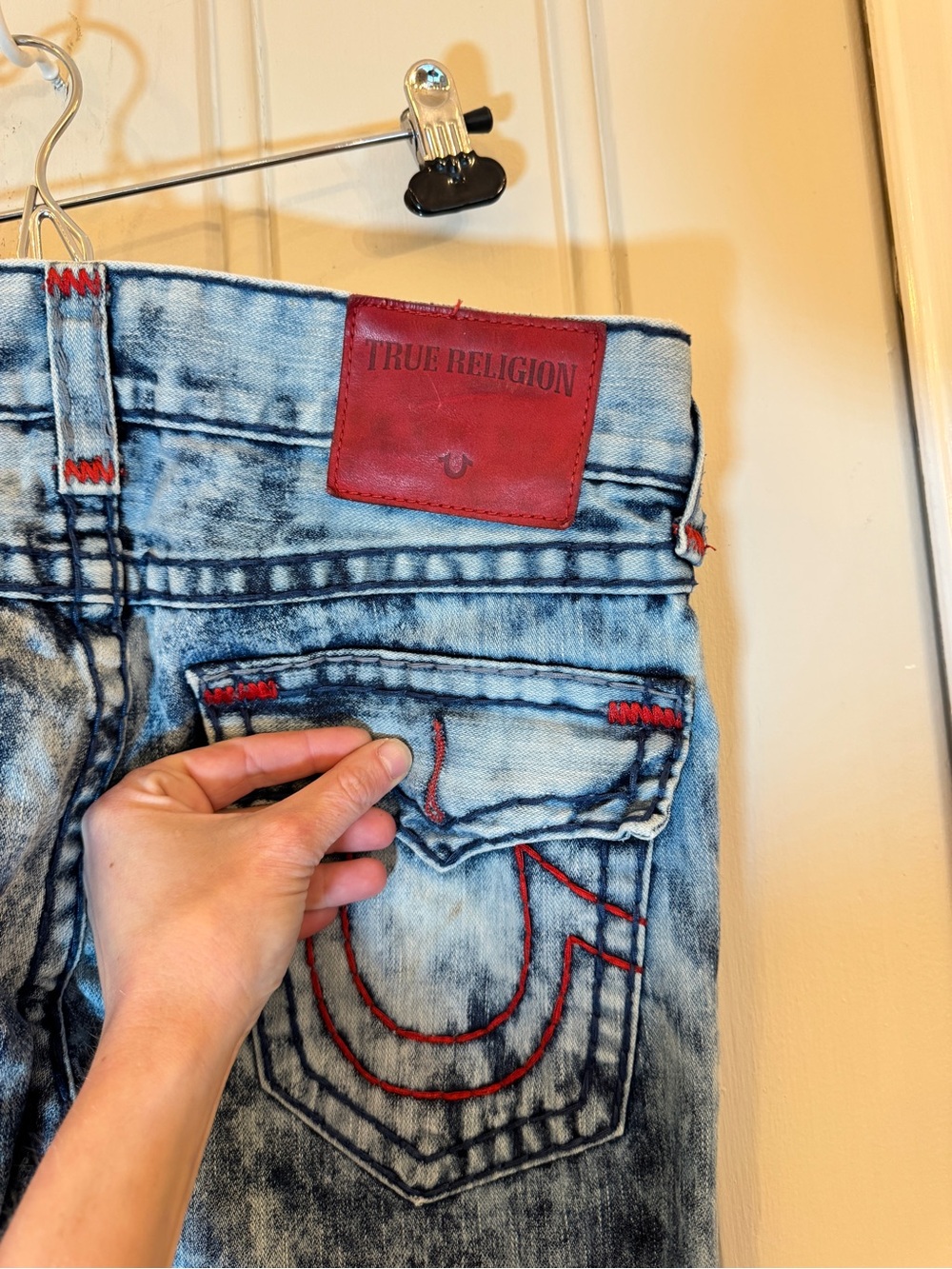 True Religion Acid Wash Jeans Contrast Stitch Y2K Low Rise Bootcut Denim - Picture 7 of 13